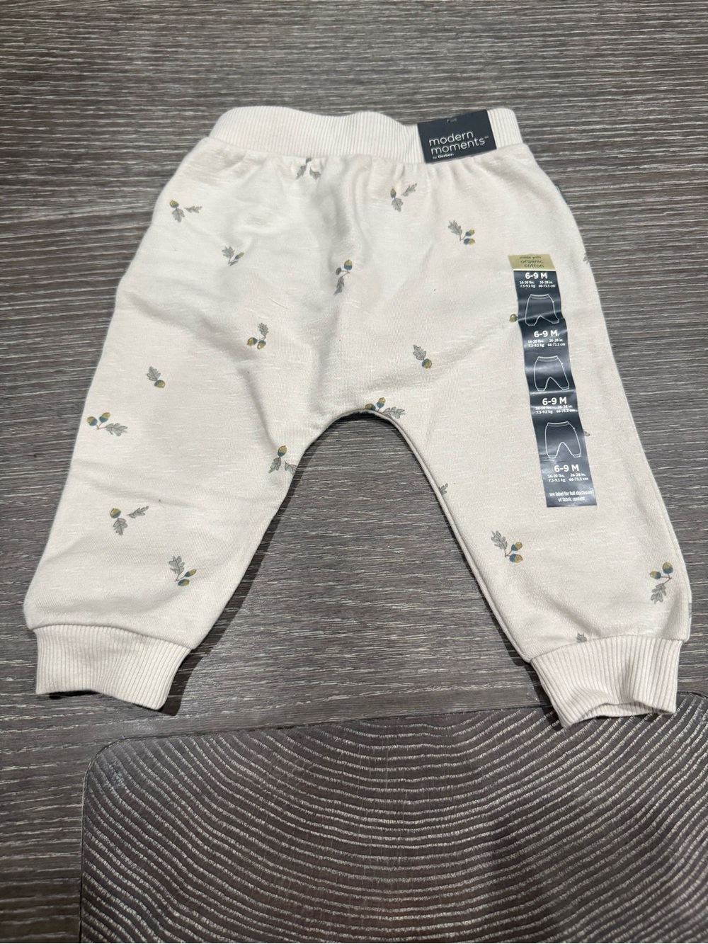 NWT Size 6-9 Modern Moments Cream Bottoms with Acorn Pattern